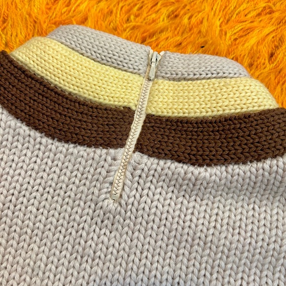 60s Vintage Mod Tri Toned Knit Acrylic Oversized Boxy Unisex Sweater - Picture 4 of 5